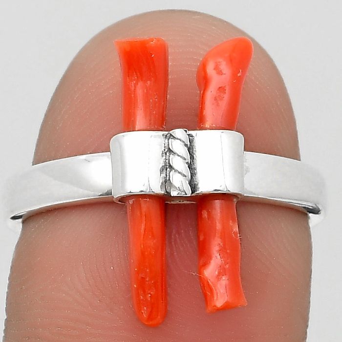 Natural Coral Stick Ring size-7.5 SDR204184 R-1611, 3x17 mm