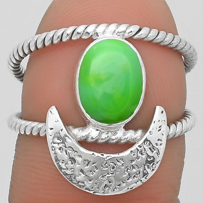 Crescent Moon - Green Mohave Turquoise Ring size-7.5 SDR204273 R-1454, 7x9 mm