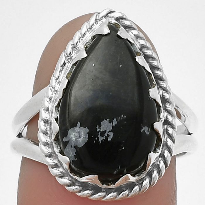 Natural Snow Flake Obsidian Ring size-8 SDR204433 R-1474, 11x17 mm