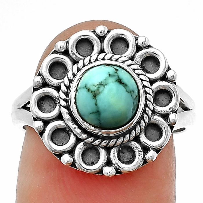 Natural Turquoise Magnesite Ring size-7.5 SDR204522 R-1256, 7x7 mm