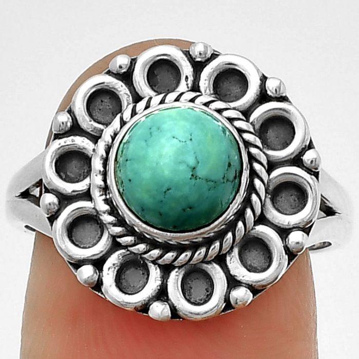 Natural Turquoise Magnesite Ring size-7.5 SDR204524 R-1256, 7x7 mm