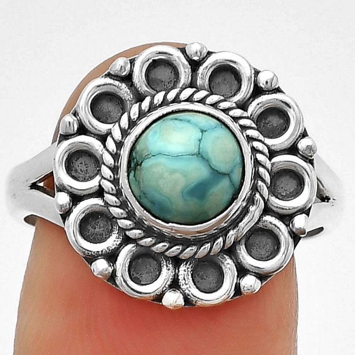 Natural Turquoise Magnesite Ring size-8 SDR204525 R-1256, 7x7 mm