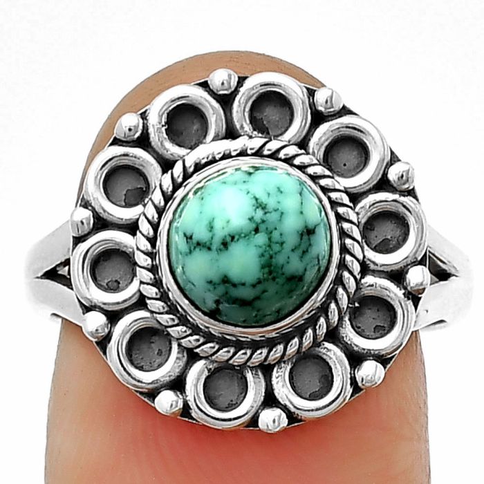 Natural Turquoise Magnesite Ring size-7.5 SDR204530 R-1256, 7x7 mm