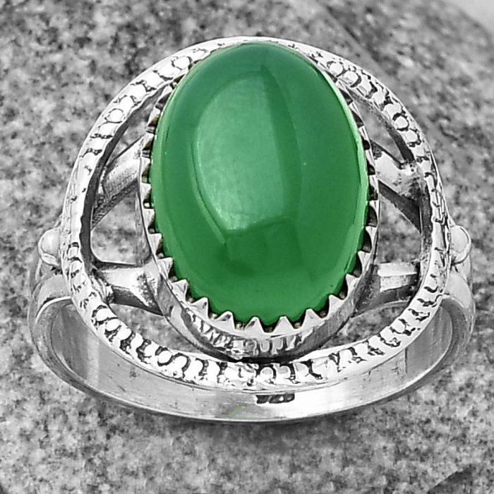 Natural Green Onyx Ring size-7.5 SDR204547 R-1453, 10x14 mm