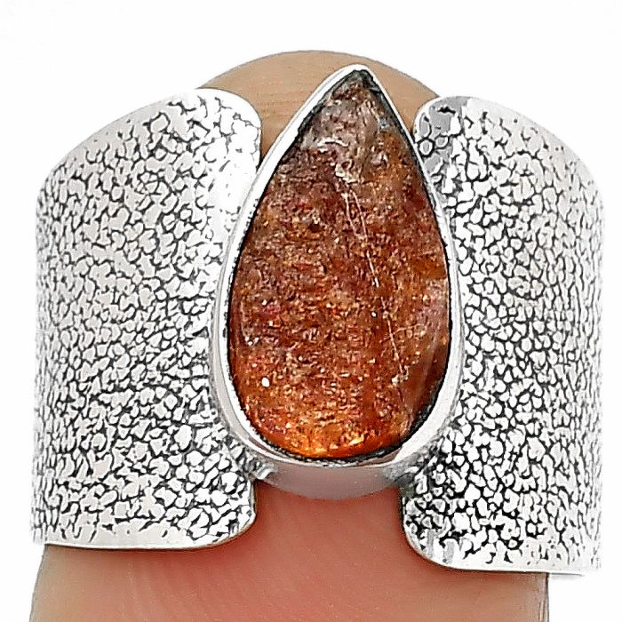 Natural Sunstone Rough Ring size-7.5 SDR204753 R-1450, 7x13 mm