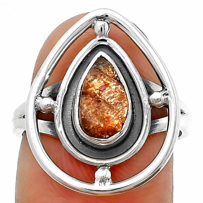 Natural Sunstone Rough Ring size-7.5 SDR204918 R-1446, 5x9 mm