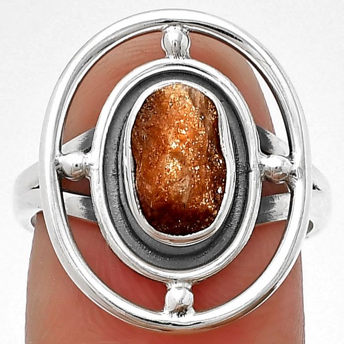 Natural Sunstone Rough Ring size-7 SDR204919 R-1446, 6x9 mm