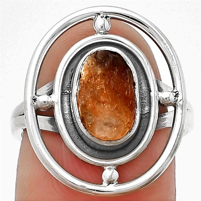 Natural Sunstone Rough Ring size-7.5 SDR204930 R-1446, 6x10 mm