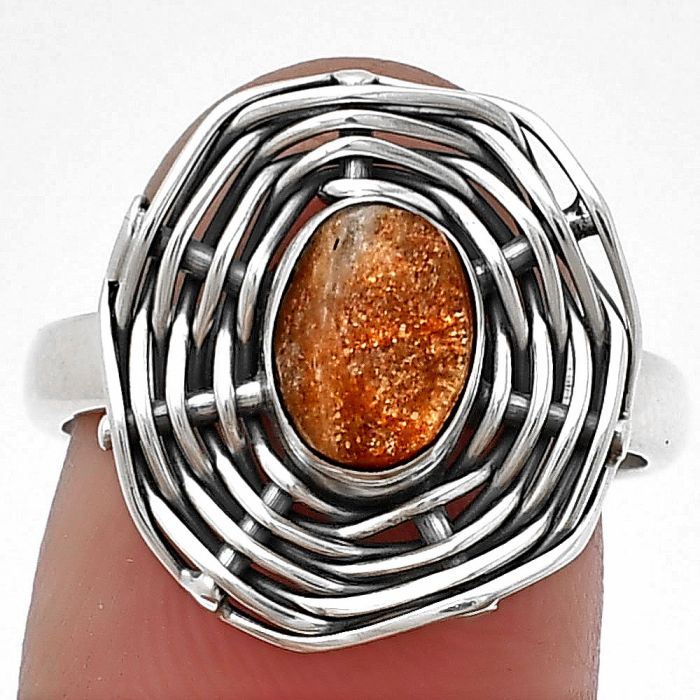 Natural Sunstone Rough Ring size-7.5 SDR204977 R-1445, 6x8 mm