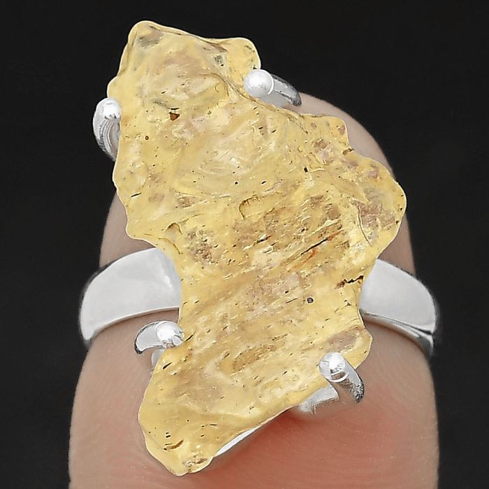 Golden Tektite Libyan Desert Glass Ring size-6 SDR205314 R-1052, 14x23 mm