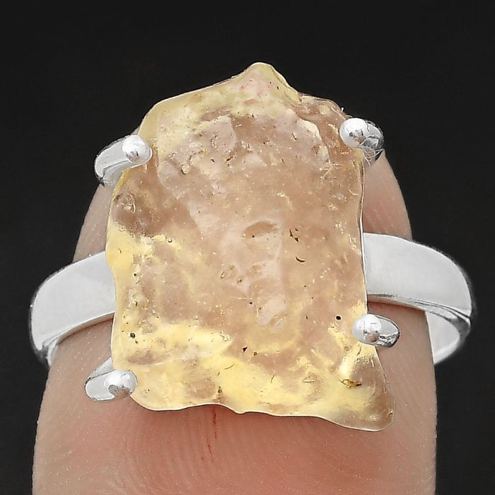 Golden Tektite Libyan Desert Glass Ring size-8.5 SDR205315 R-1052, 12x16 mm