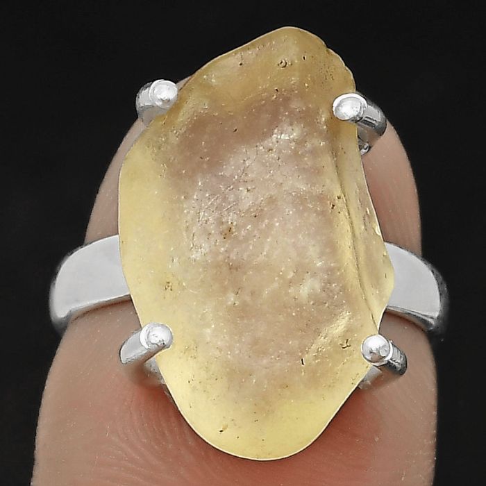 Golden Tektite Libyan Desert Glass Ring size-6.5 SDR205323 R-1052, 13x20 mm