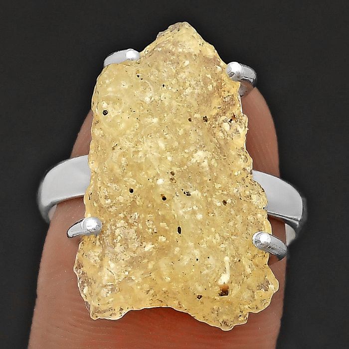 Golden Tektite Libyan Desert Glass Ring size-9 SDR205327 R-1052, 15x24 mm