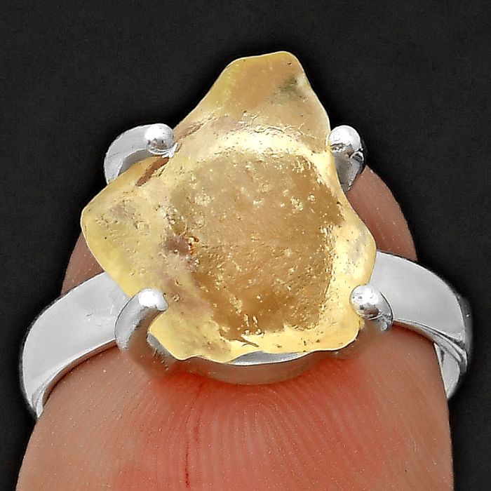 Golden Tektite Libyan Desert Glass Ring size-7 SDR205332 R-1052, 12x13 mm