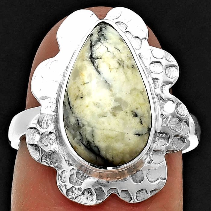 Authentic White Buffalo Turquoise Nevada Ring size-7 SDR205753 R-1241, 9x14 mm
