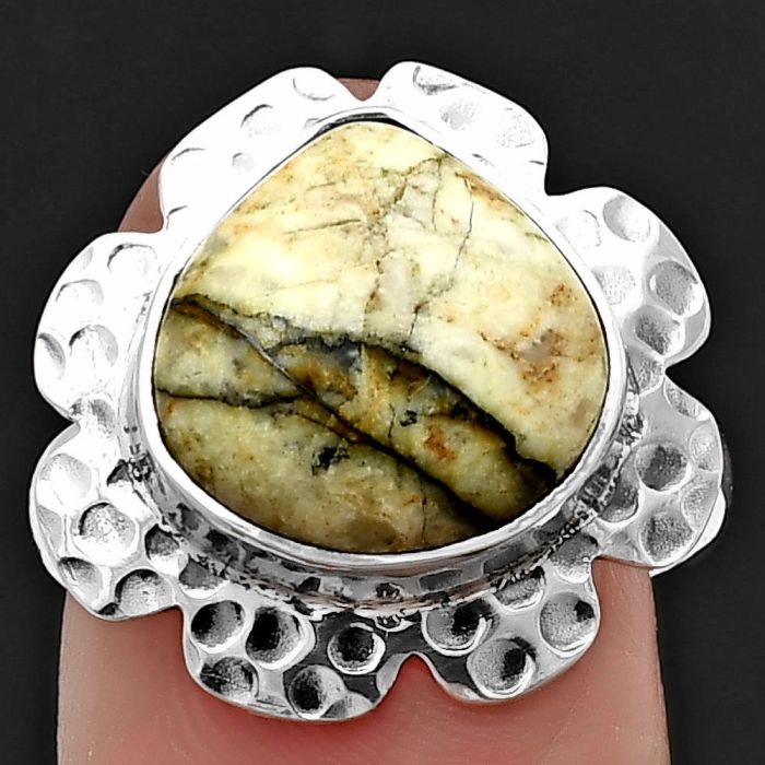 Authentic White Buffalo Turquoise Nevada Ring size-7.5 SDR205792 R-1241, 13x13 mm