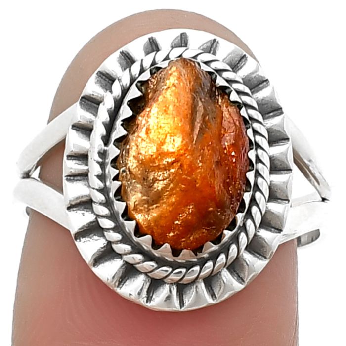 Sunstone Rough Ring size-7.5 SDR206016 R-1423, 8x11 mm