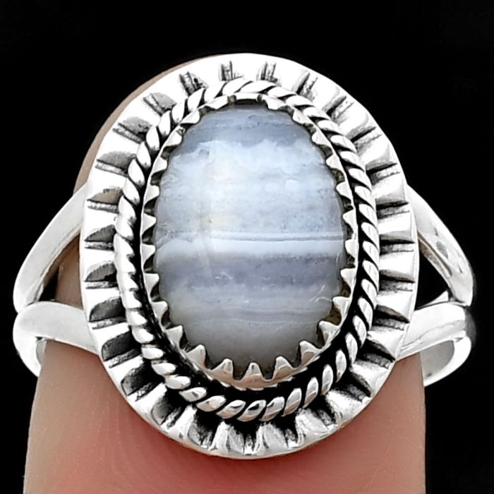Blue Lace Agate Ring size-8 SDR206023 R-1423, 8x12 mm