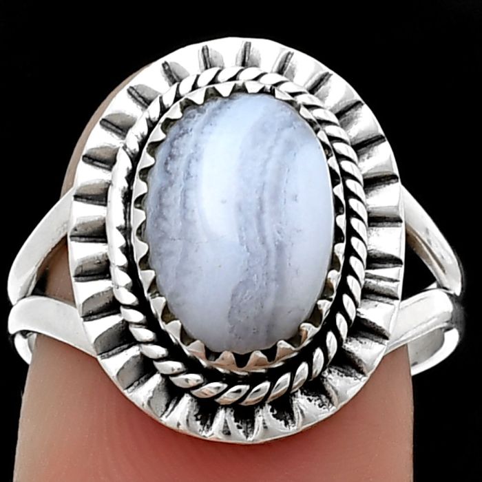 Blue Lace Agate Ring size-8 SDR206024 R-1423, 8x12 mm