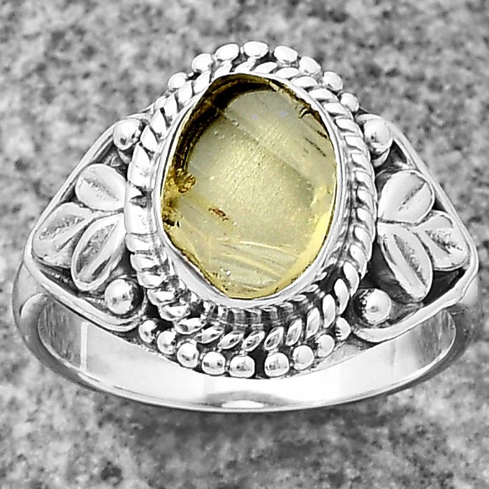 Yellow Scapolite Rough Ring size-7 SDR206083 R-1300, 7x10 mm