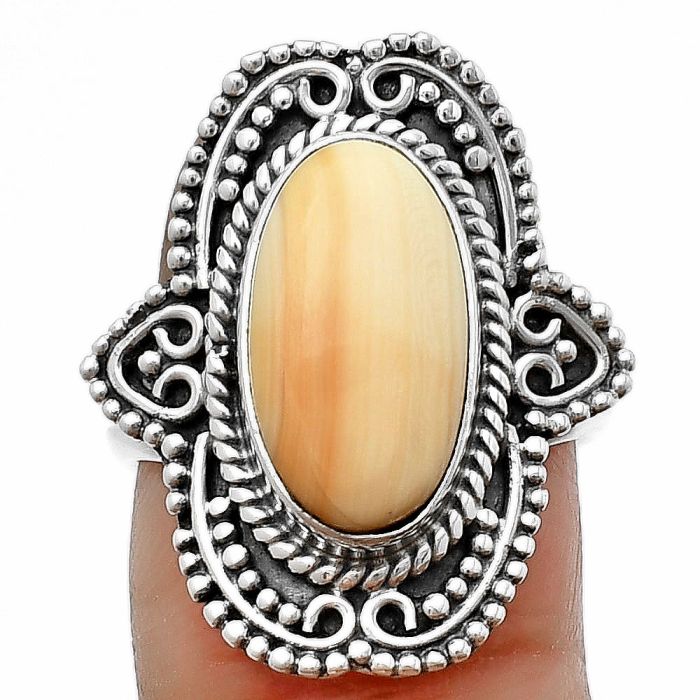 Natural Spiny Oyster Shell Ring size-7 SDR206198 R-1441, 8x15 mm