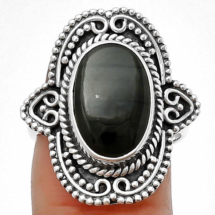 Black Lace Obsidian Ring size-7.5 SDR206220 R-1441, 9x14 mm