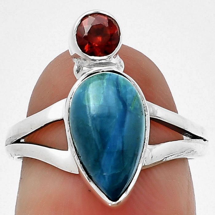 Azurite Chrysocolla and Garnet Ring size-7 SDR206284 R-1242, 7x12 mm