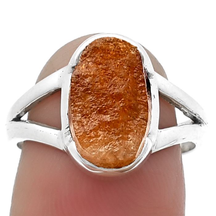 Sunstone Rough Ring size-7.5 SDR206368 R-1438, 7x12 mm