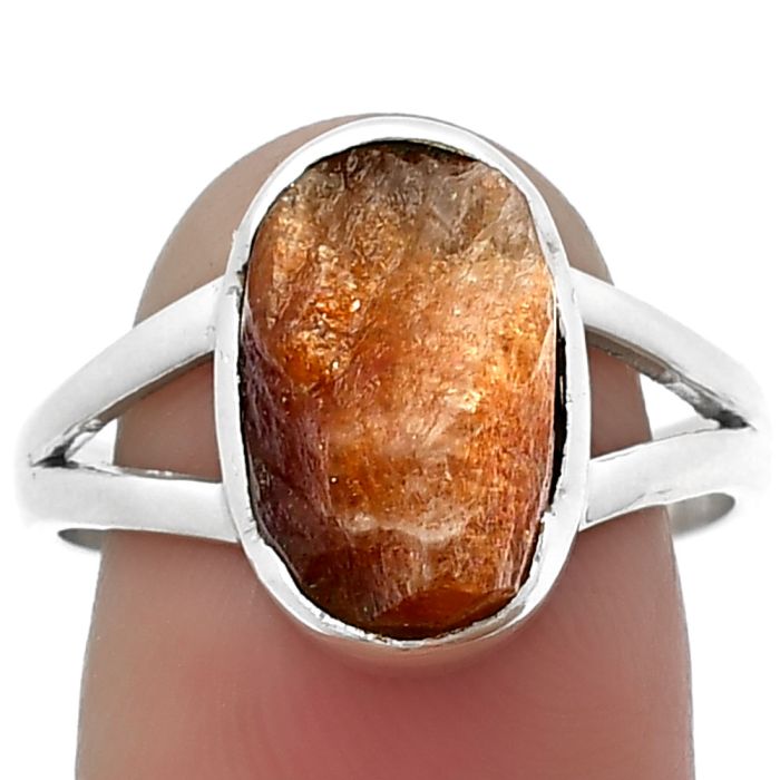 Sunstone Rough Ring size-9 SDR206376 R-1438, 8x14 mm