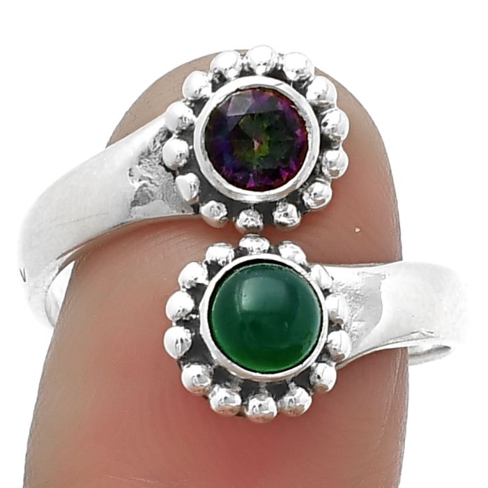 Adjustable - Mystic Topaz and Green Onyx Ring size-9 SDR206392 R-1437, 5x5 mm