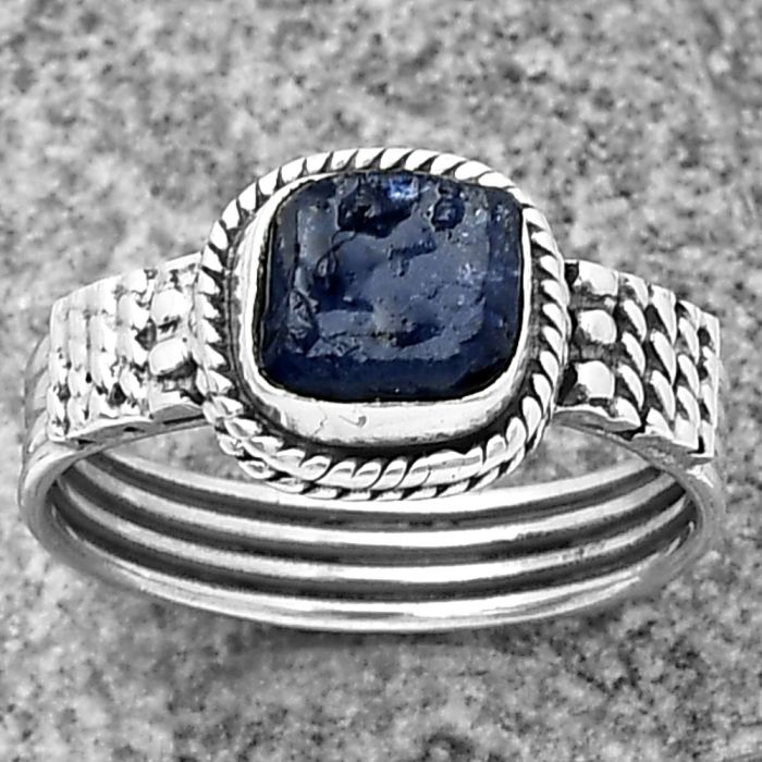 Blue Sapphire Rough Ring size-8 SDR206494 R-1435, 7x7 mm