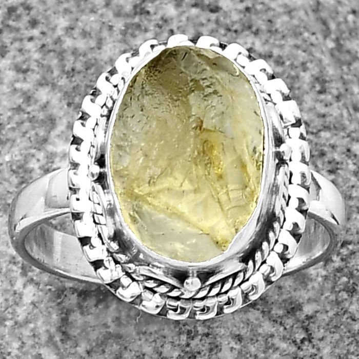 Yellow Scapolite Rough Ring size-7.5 SDR206526 R-1279, 9x12 mm