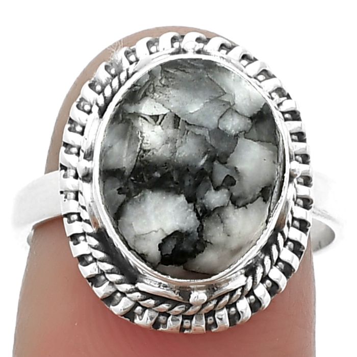 Pinolith Stone Ring size-7.5 SDR206533 R-1279, 10x12 mm