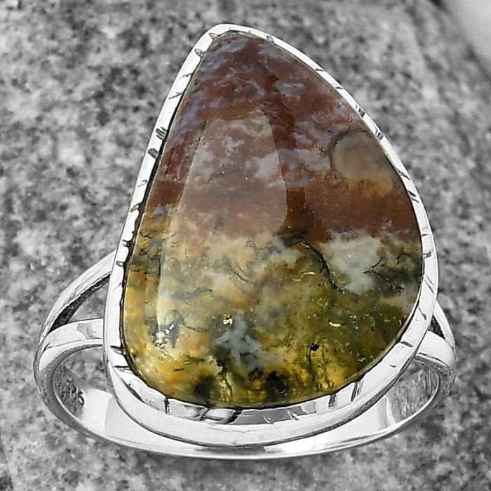 Moss Agate Ring size-9 SDR206971 R-1074, 14x20 mm