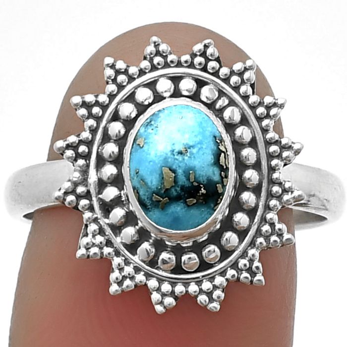 Kingman Turquoise With Pyrite 925 Sterling Silver Ring s.8.5 Jewelry R-1273, 6x8 mm