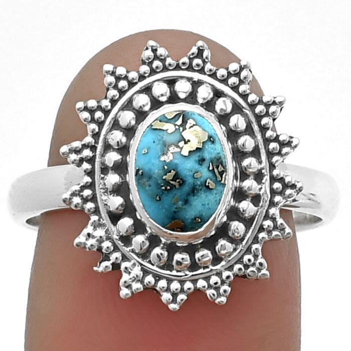Kingman Turquoise With Pyrite 925 Sterling Silver Ring s.8.5 Jewelry R-1273, 6x8 mm