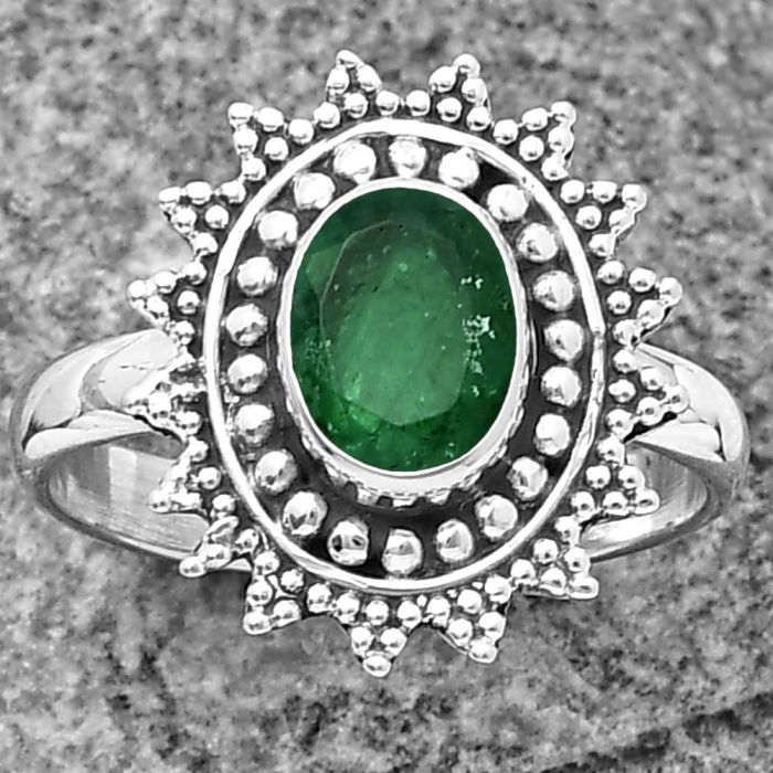 Lab Created Zambian Emerald Ring size-7.5 SDR207231 R-1273, 6x8 mm
