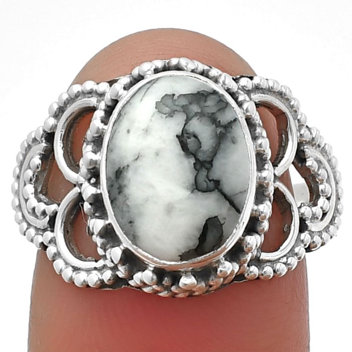Pinolith Stone Ring size-8.5 SDR207441 R-1429, 8x11 mm