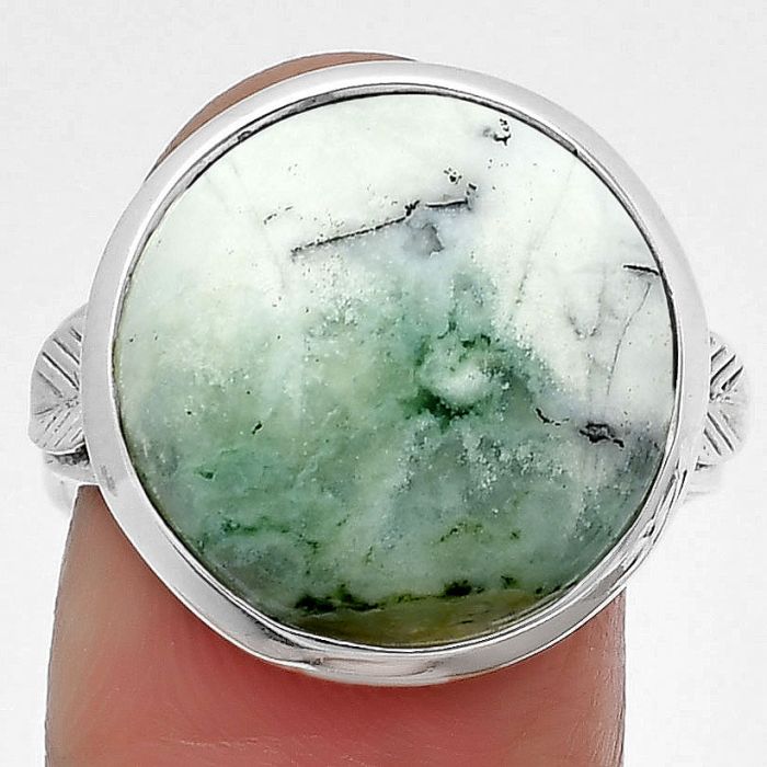 Dendritic Chrysoprase - Africa 925 Sterling Silver Ring s.9 Jewelry SDR207616 R-1004, 16x16 mm