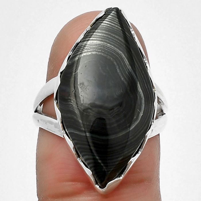 Crown Of Silver Psilomelane - Black Malachite Ring size-6.5 SDR207621 R-1338, 13x25 mm