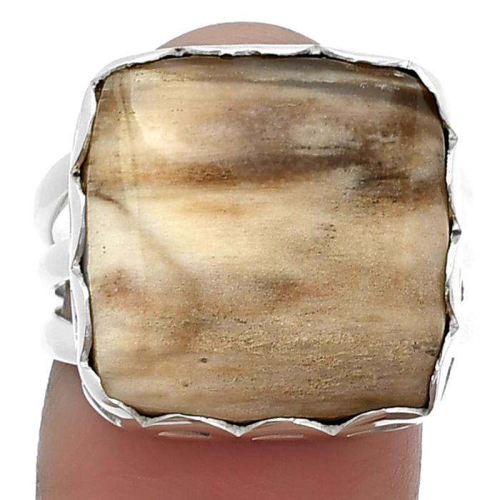 Petrified Wood Ring size-7.5 SDR207829 R-1428, 16x16 mm