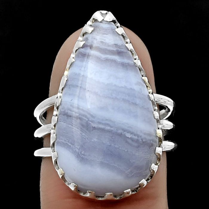 Blue Lace Agate Ring size-6 SDR207878 R-1210, 14x24 mm