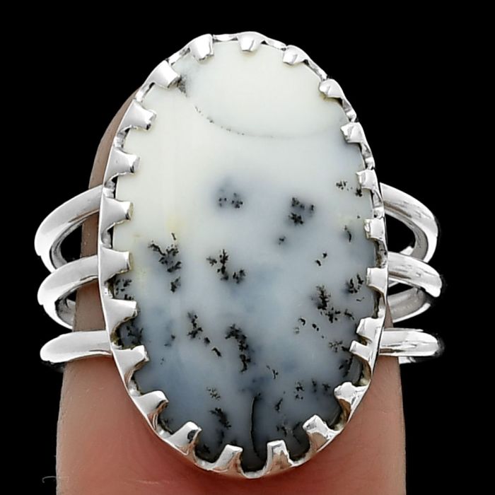 Merlinite Dendritic Opal Ring size-7 SDR207879 R-1210, 13x21 mm