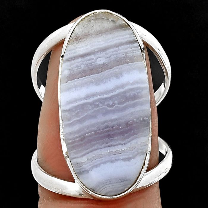 Blue Lace Agate Ring size-8 SDR208052 R-1427, 12x25 mm