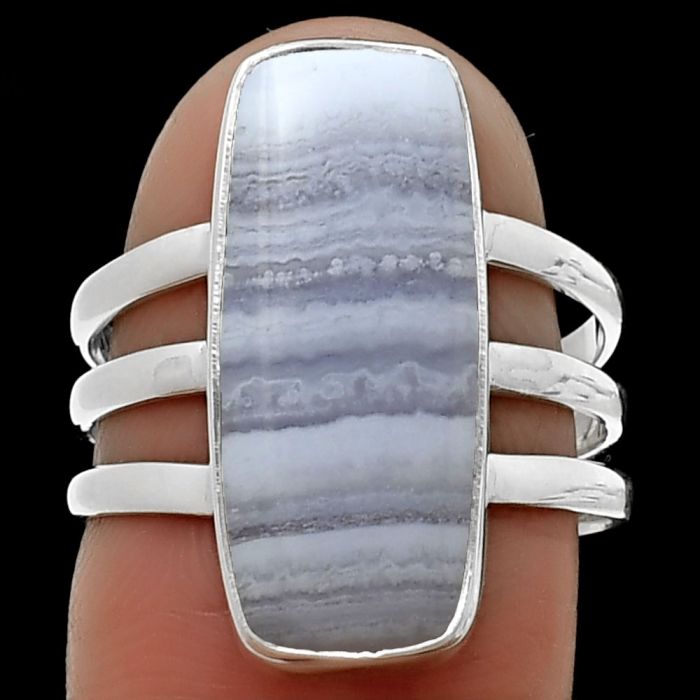 Blue Lace Agate Ring size-7 SDR208149 R-1003, 8x20 mm