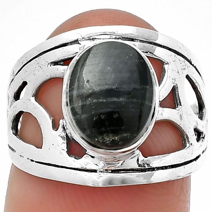 Silver Leaf Obsidian Ring size-7 SDR208575 R-1133, 8x10 mm