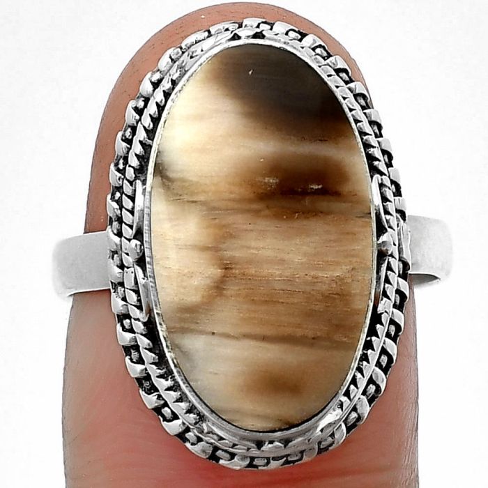 Petrified Wood Ring size-8 SDR208625 R-1279, 10x18 mm