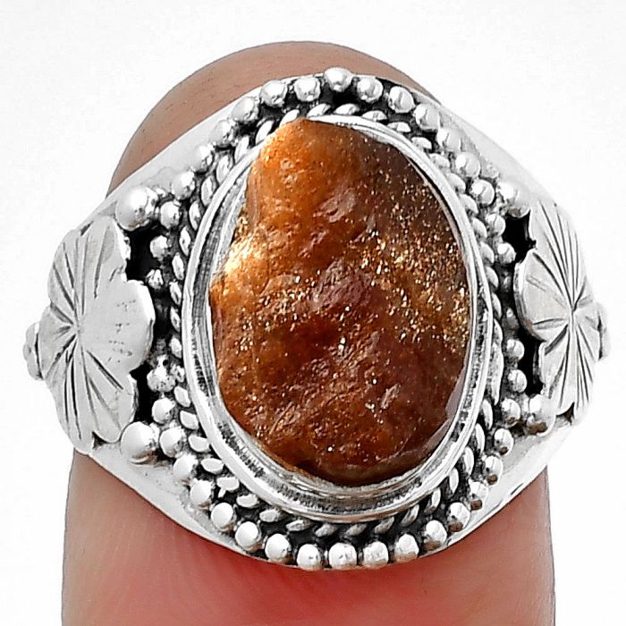 Sunstone Rough Ring size-7 SDR208772 R-1424, 8x12 mm