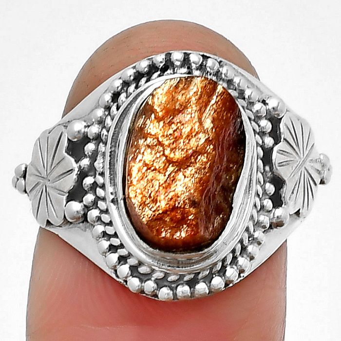 Sunstone Rough Ring size-7.5 SDR208778 R-1424, 8x11 mm