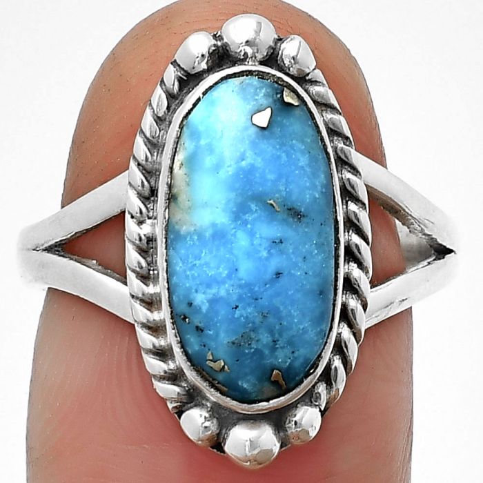 Kingman Turquoise With Pyrite 925 Sterling Silver Ring s.7 Jewelry R-1253, 7x14 mm